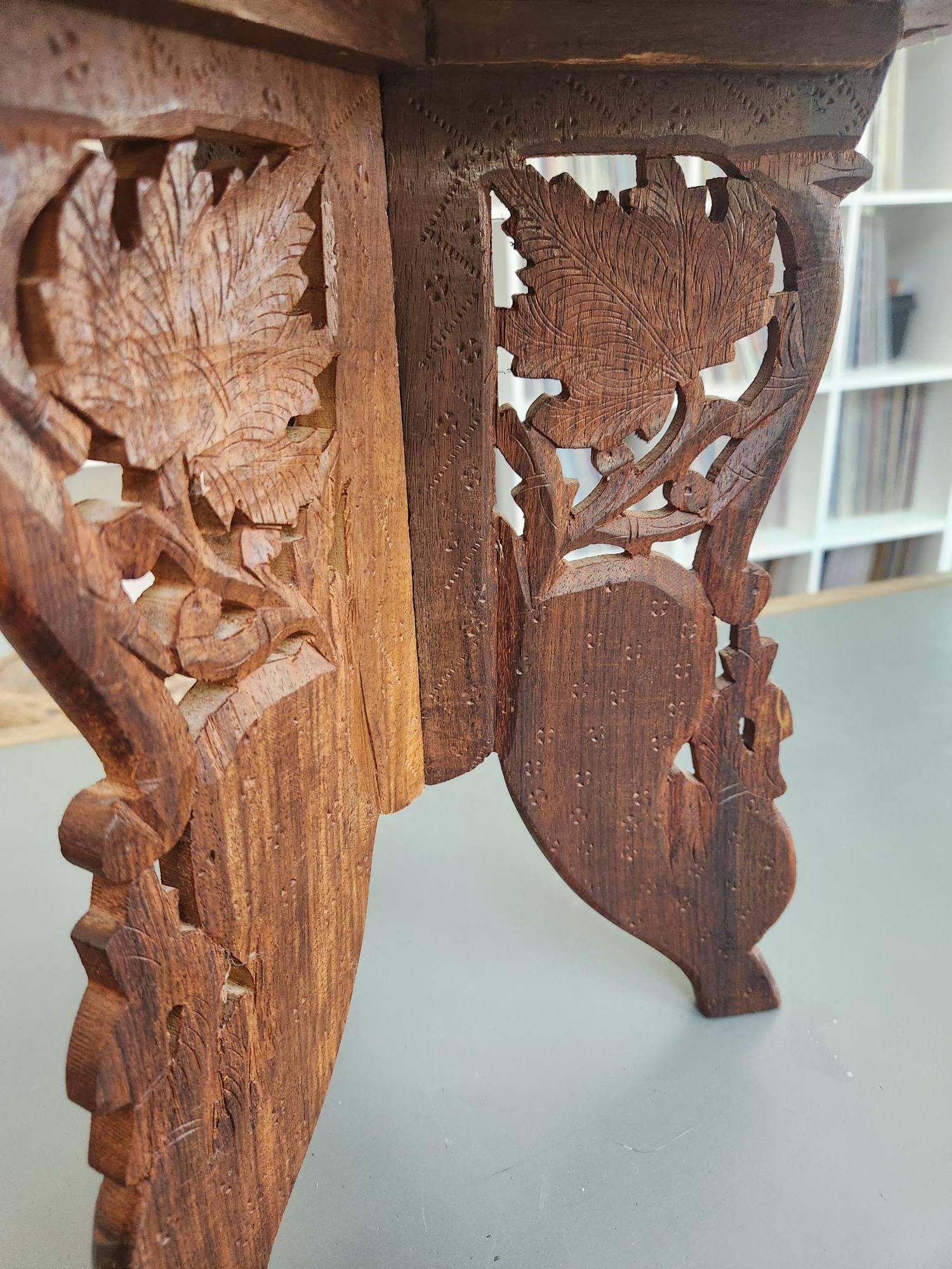 Vintage Indian Hand-Carved Teak Wood Folding Side Table - photo 4