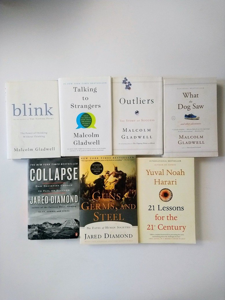 Malcolm Gladwell / Jared Diamond / Yuval Noah Harari books!