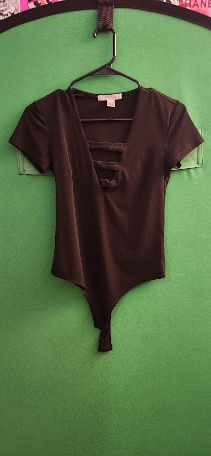 Black Deep V Bodysuit