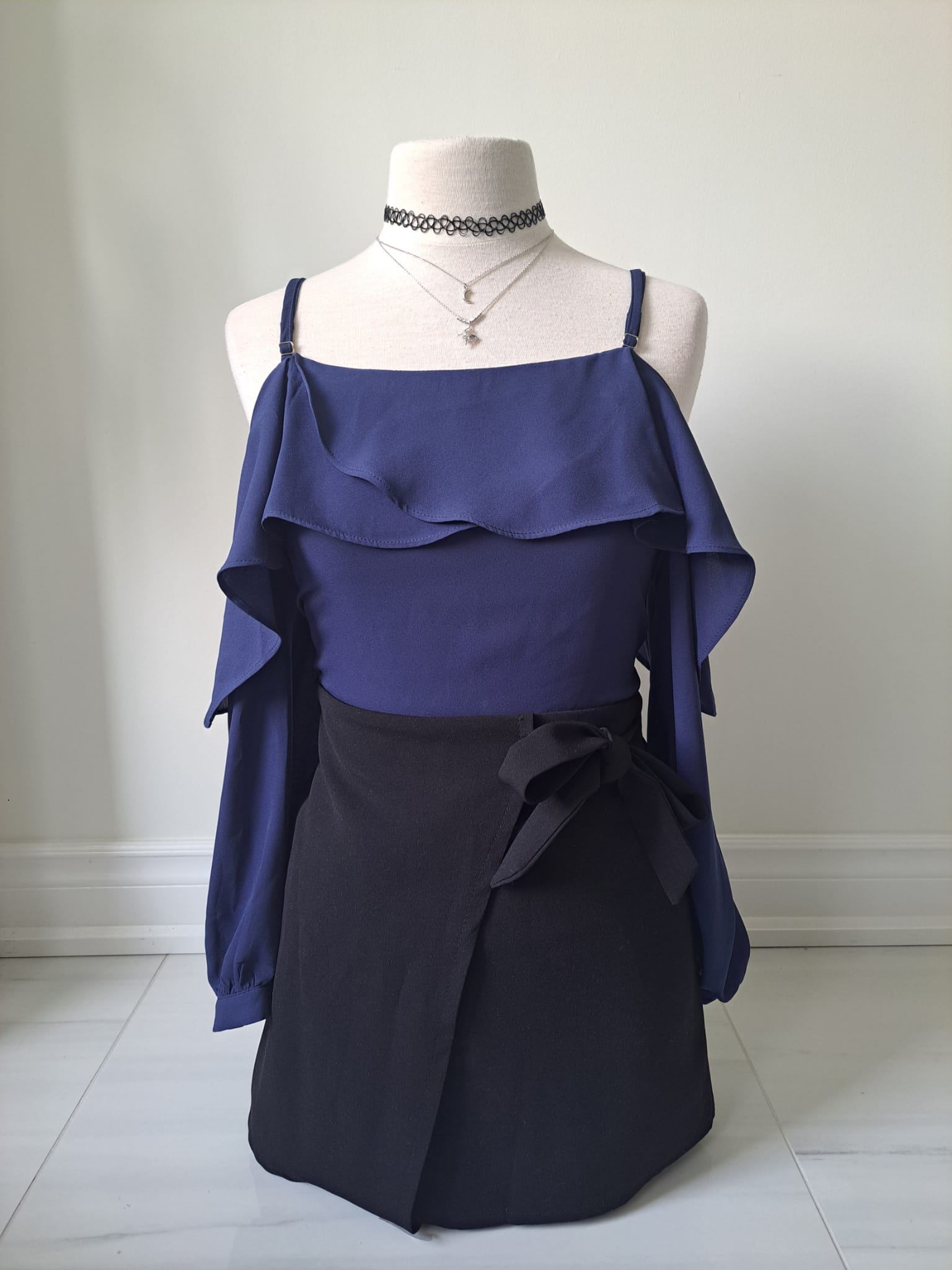 💙 Navy Blue Off Shoulder Ruffle Top