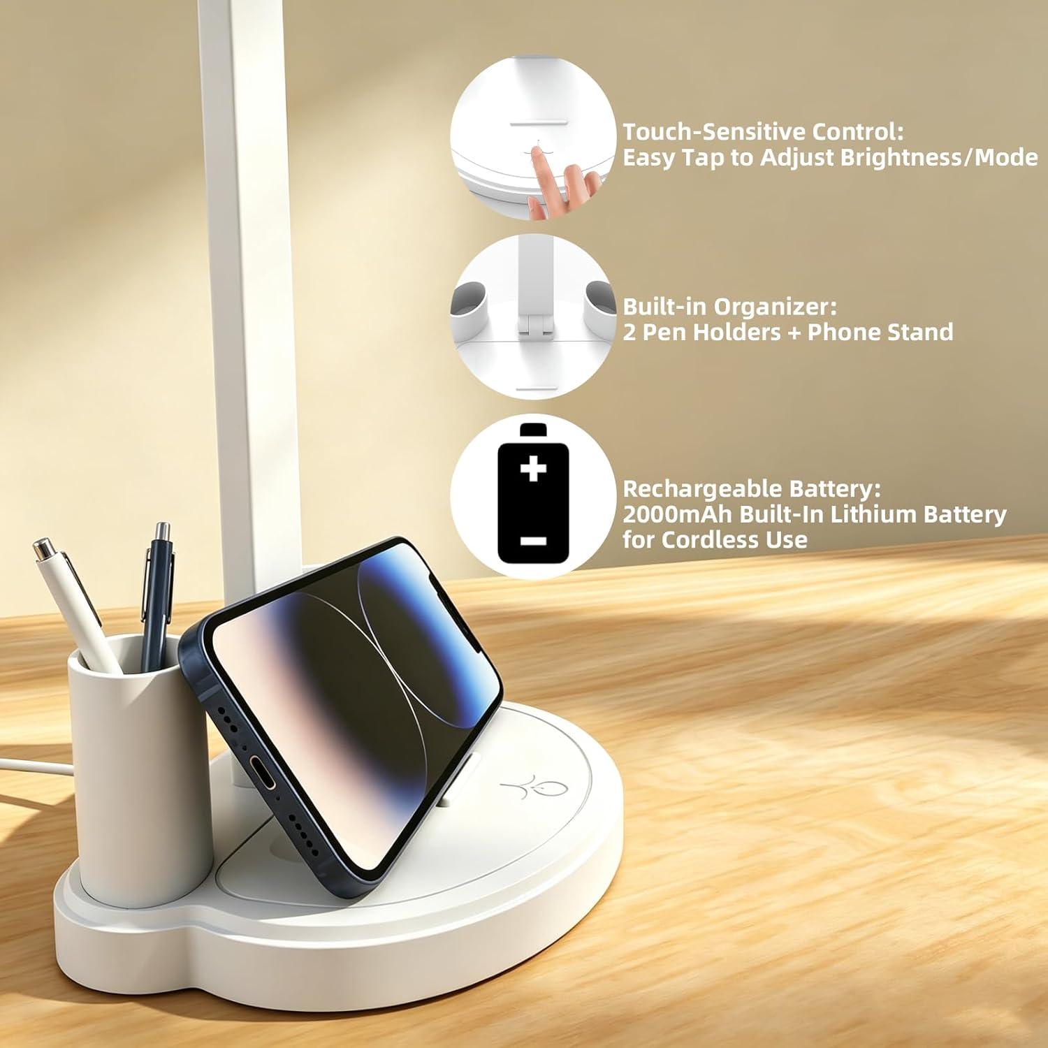 LED Desk Lamp for Home Office Bedroom, Battery Operated Dimmable - photo 5
