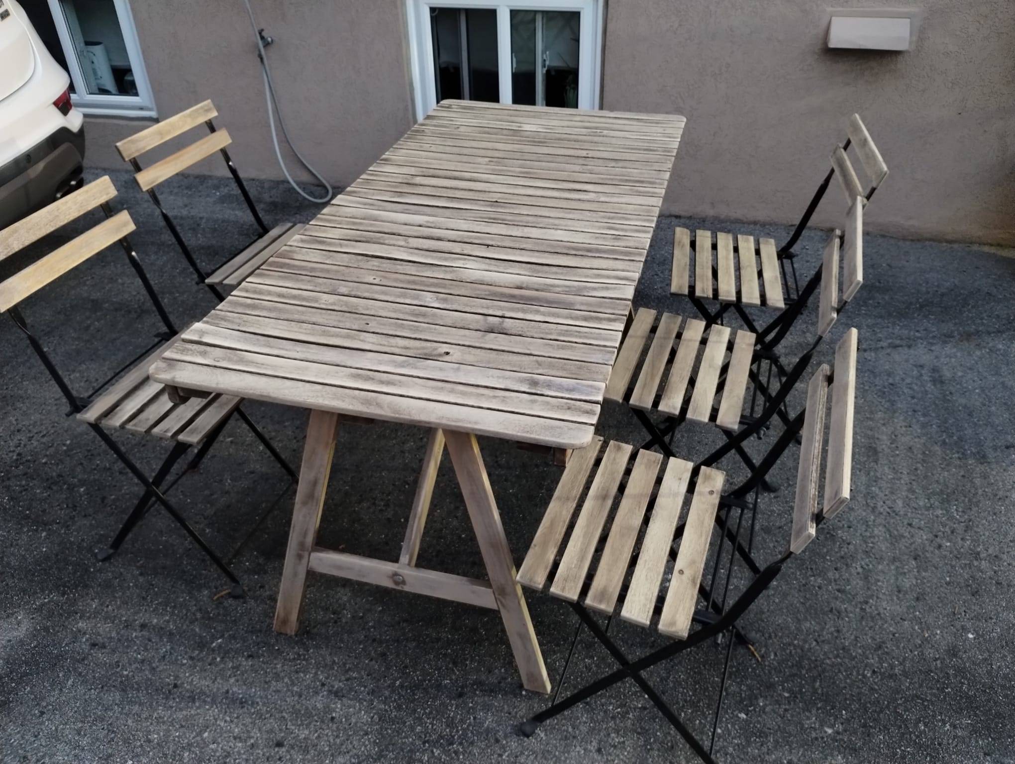 Outdoor Metal and Wood Table and Chair Set - photo 2