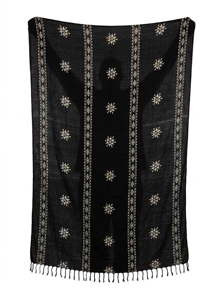 Block Print Rayon Sarong Scarf Fringe Trim 37.5" x 63"