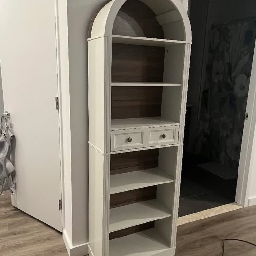 White 6 Tier Arch Bookshelf with Drawer - photo 3