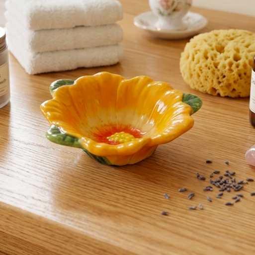 Ceramic Flower Dish - Orange & Yellow