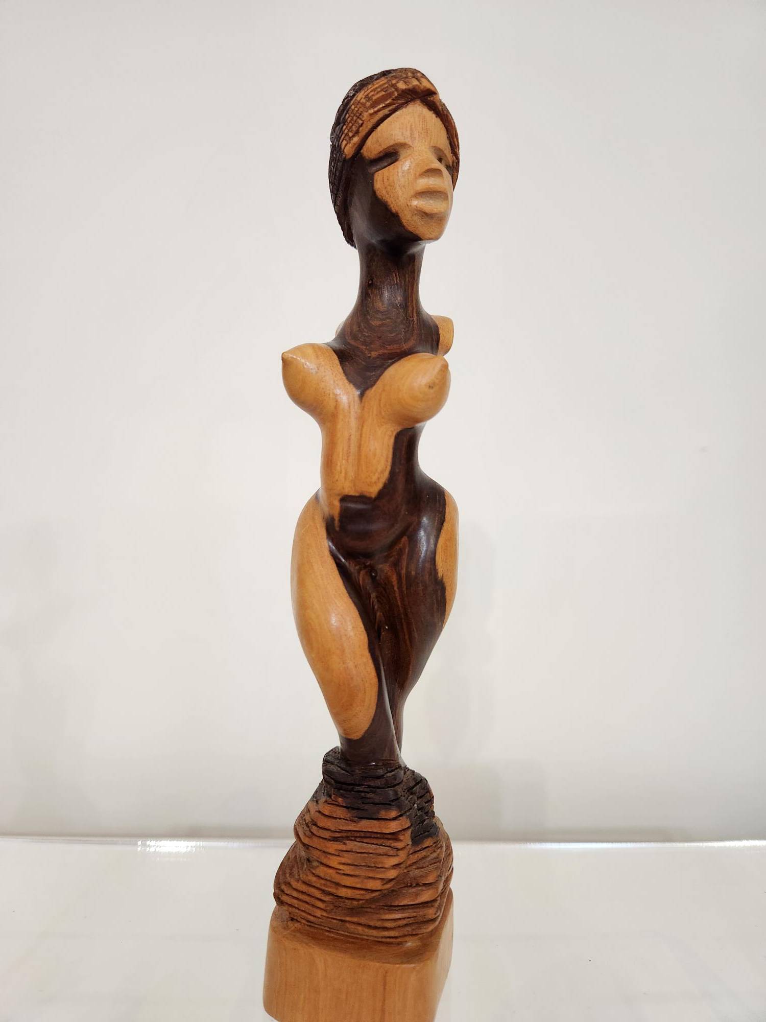 Female Figurative Wooden Sculpture, Vintage Cuban Modernism