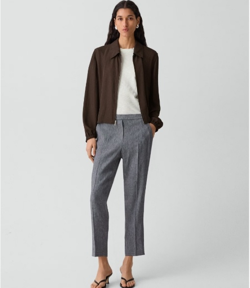 THEORY sz 4 TREECA Stretch LINEN Pants INK BLUE $370 Retail