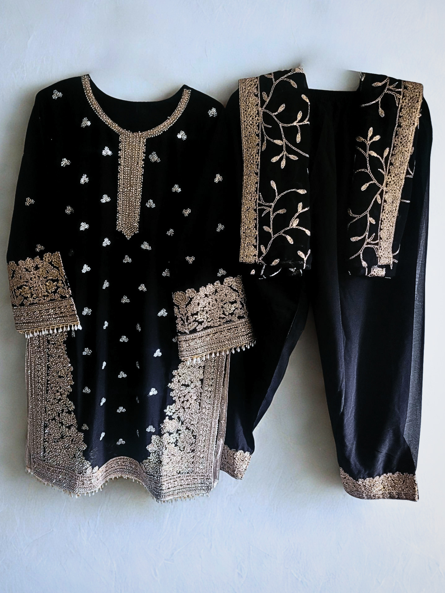Black Embroidered 3-Piece Outfit