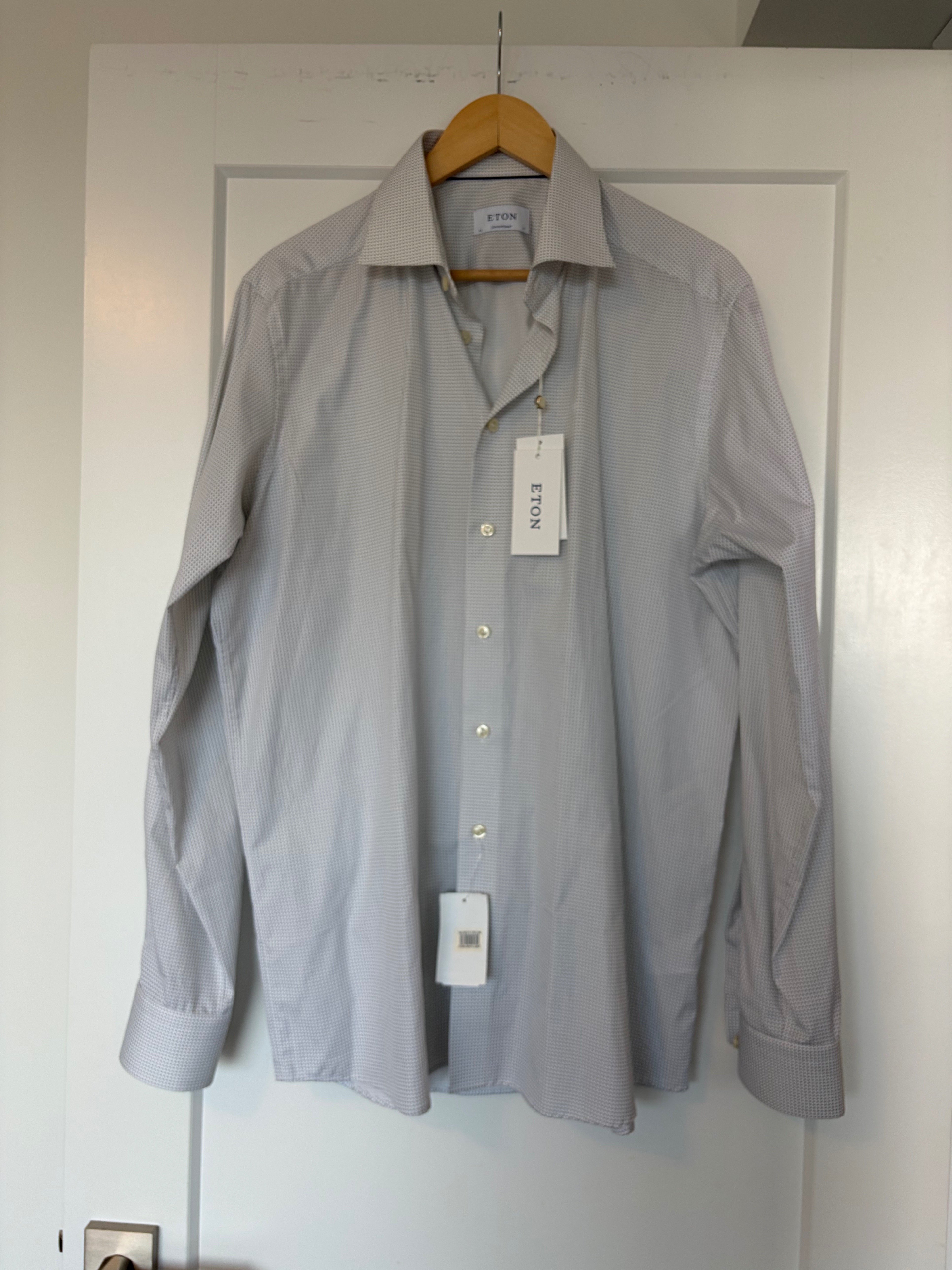 NWT Eton Dress Shirt Size 43/17 White With Grey Micro Print