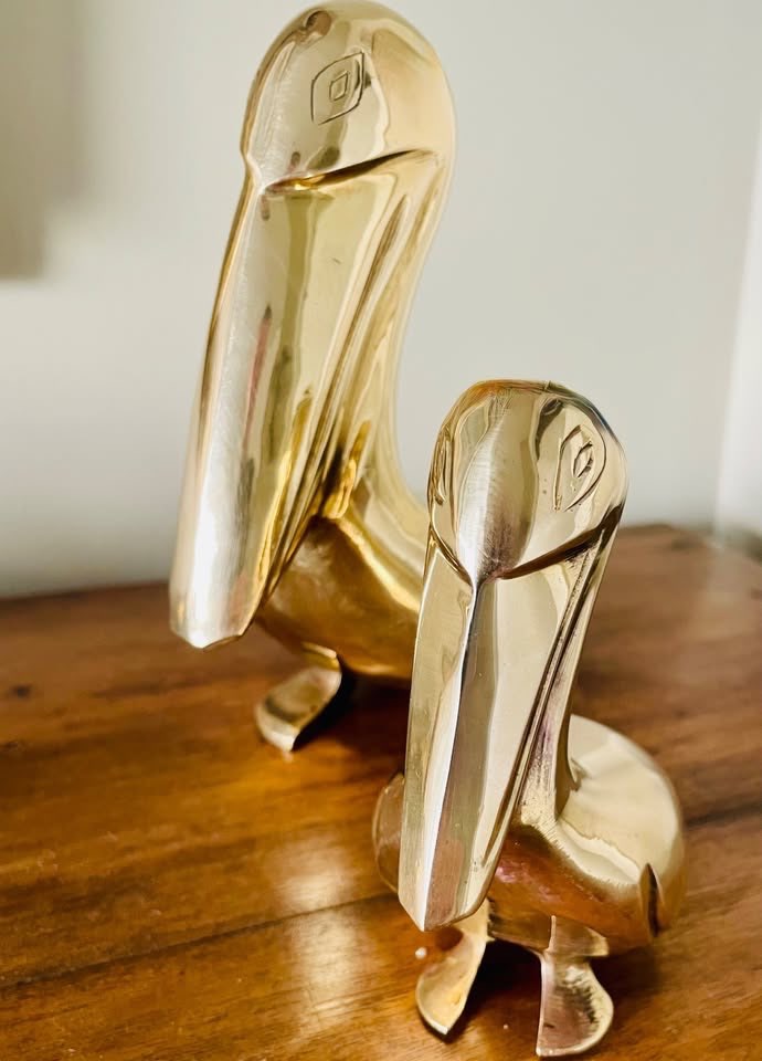Polished Solid Brass Pelican Sculptures – Mid Century Pair - photo 5
