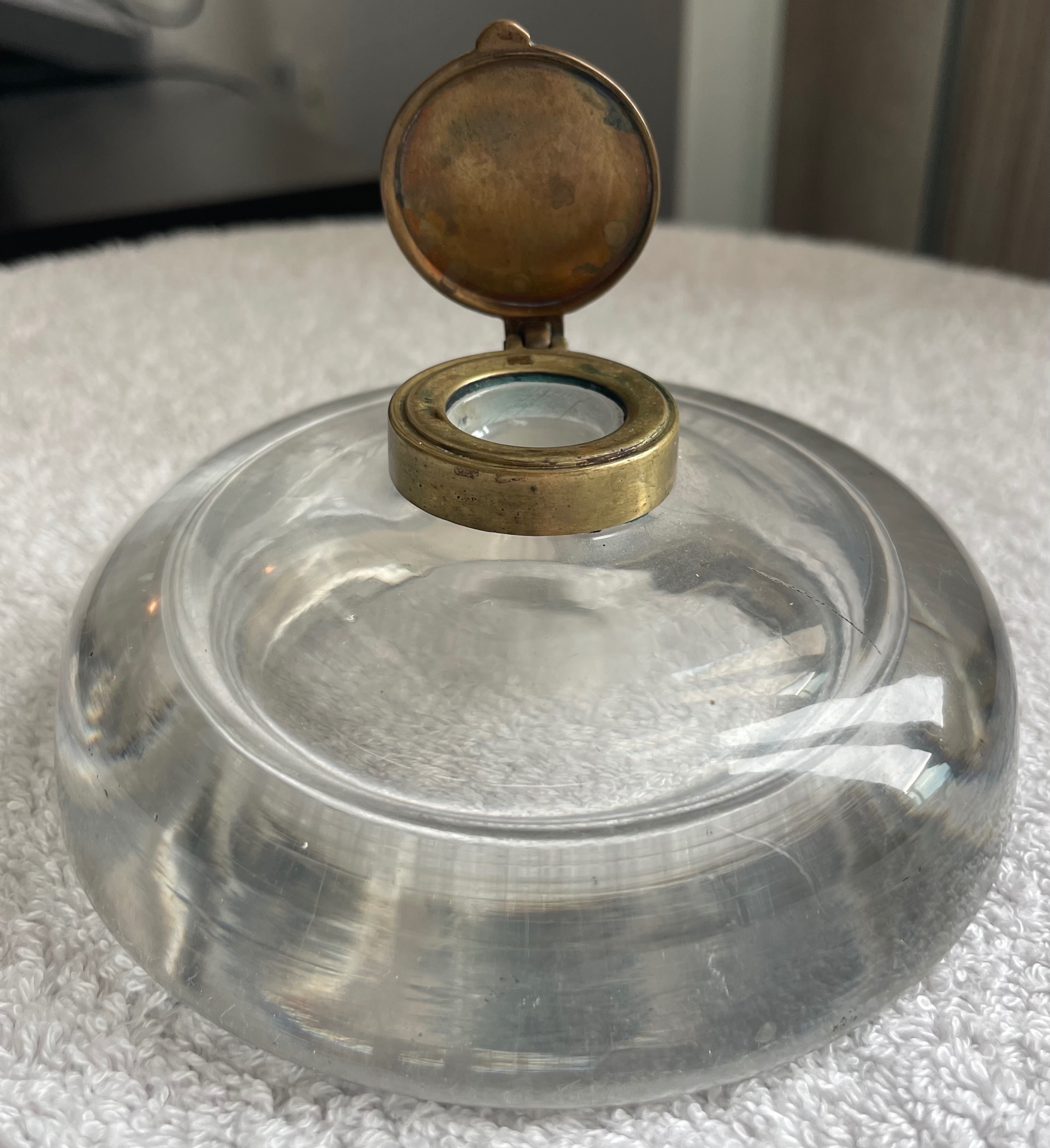 Antique 5" Heavy Glass Desktop Inkwell (2.2 lbs) - photo 2