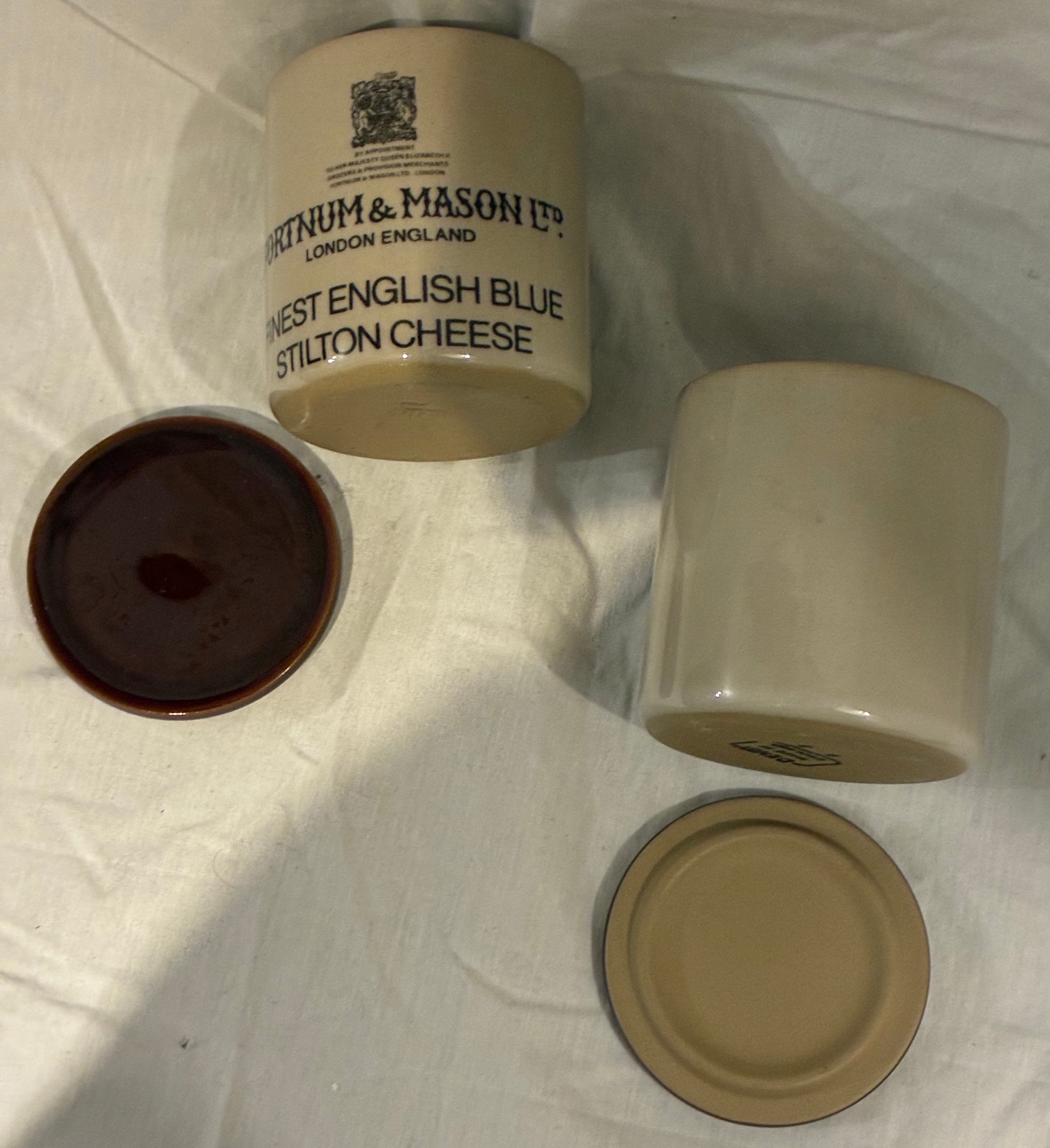 2 Fortnum and Masons English Stilton Cheese Denby Jars with Lids - photo 4