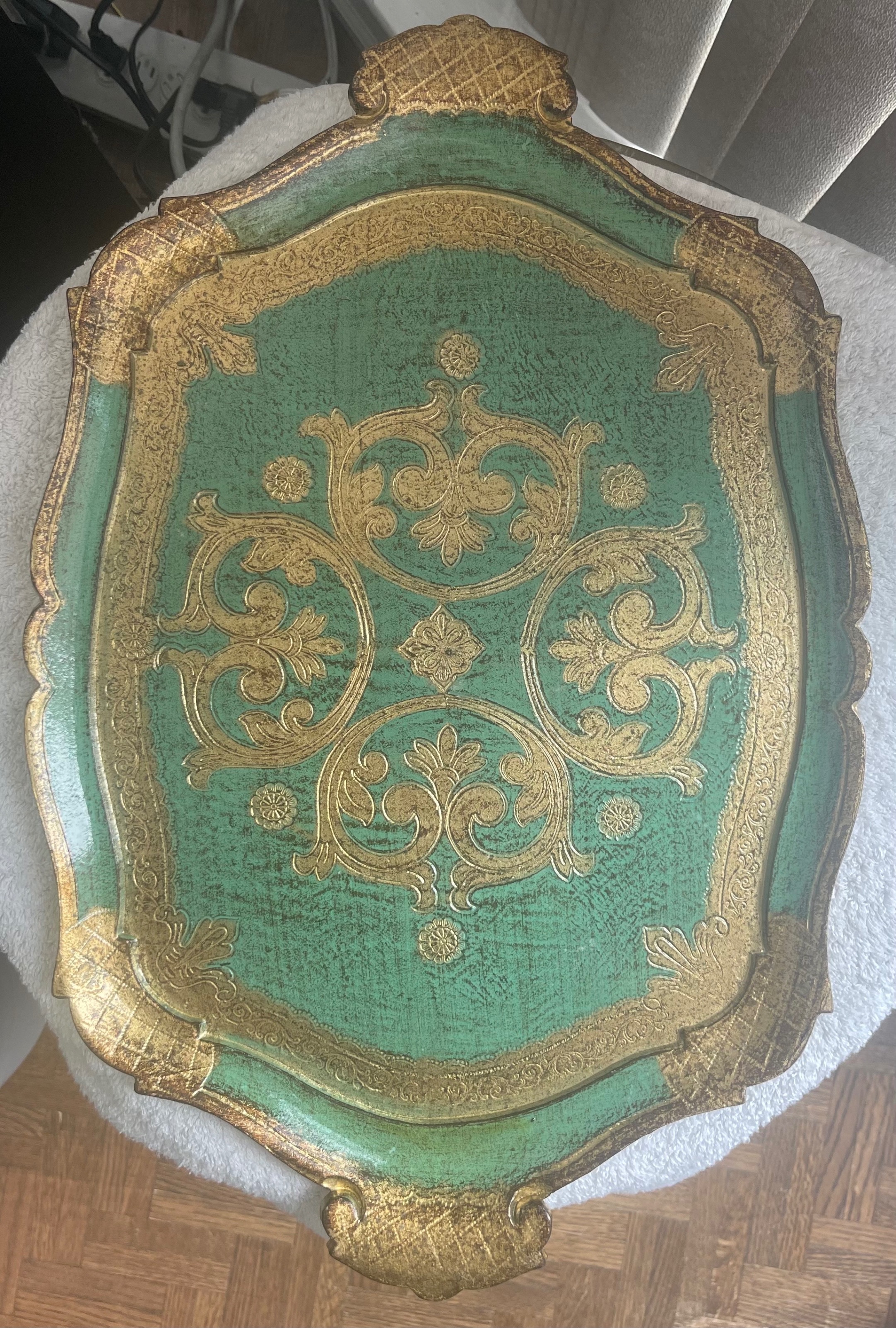 Large Vintage Italian Florentine Wood Serving Tray