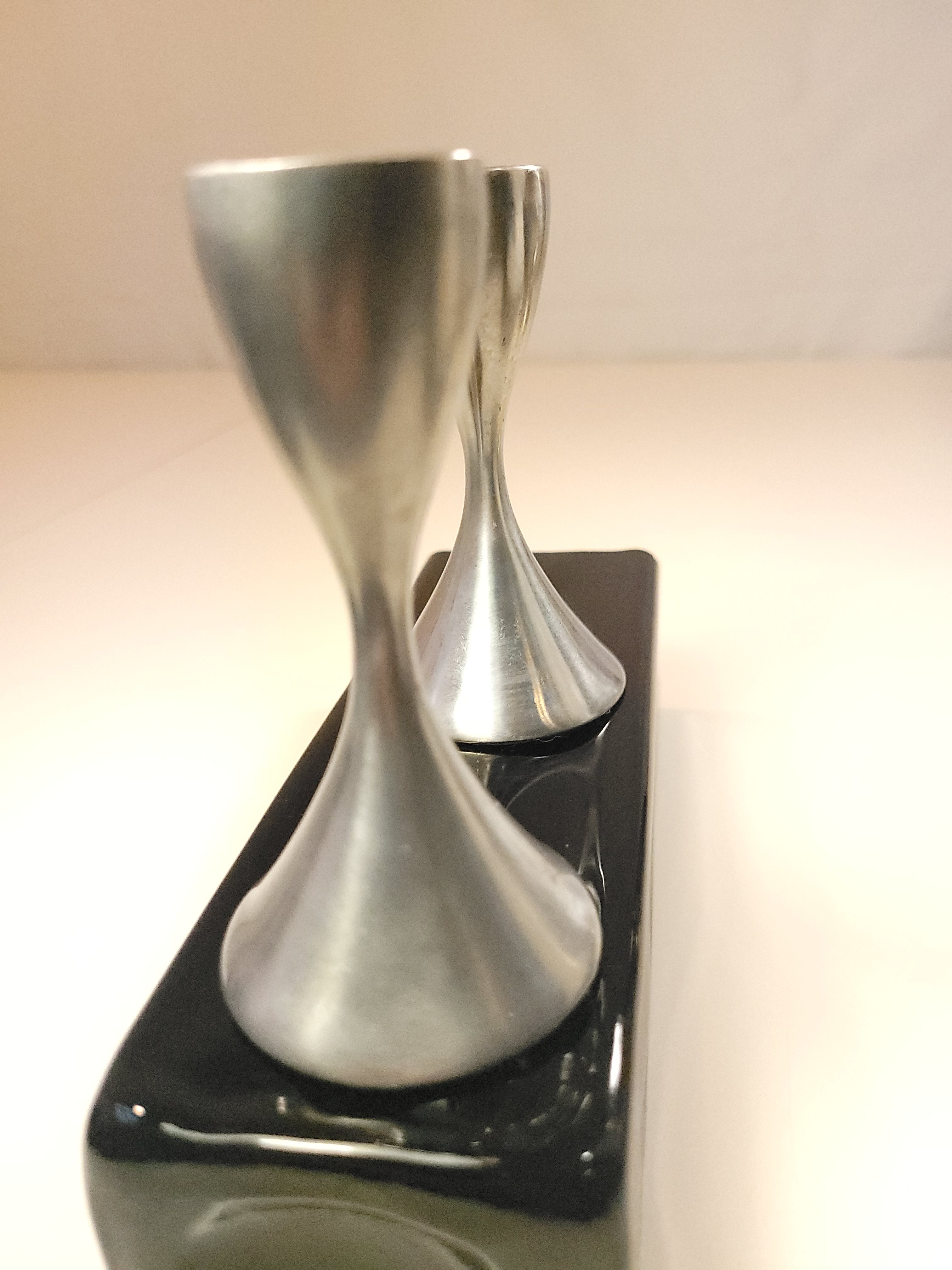 Pair Norwegian Pewter Candlesticks Hourglass Trumpet Form 1960s - photo 5
