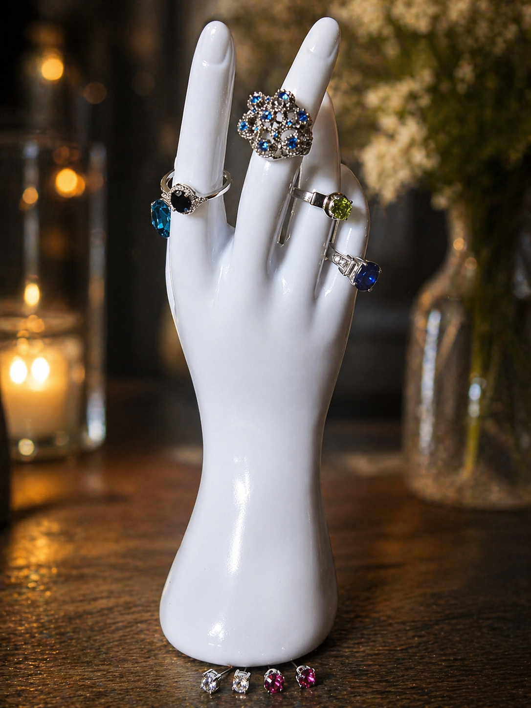 Swarovski Set Gold Silver Bracelets Stone Ring Stud Earrings NEW - photo 5