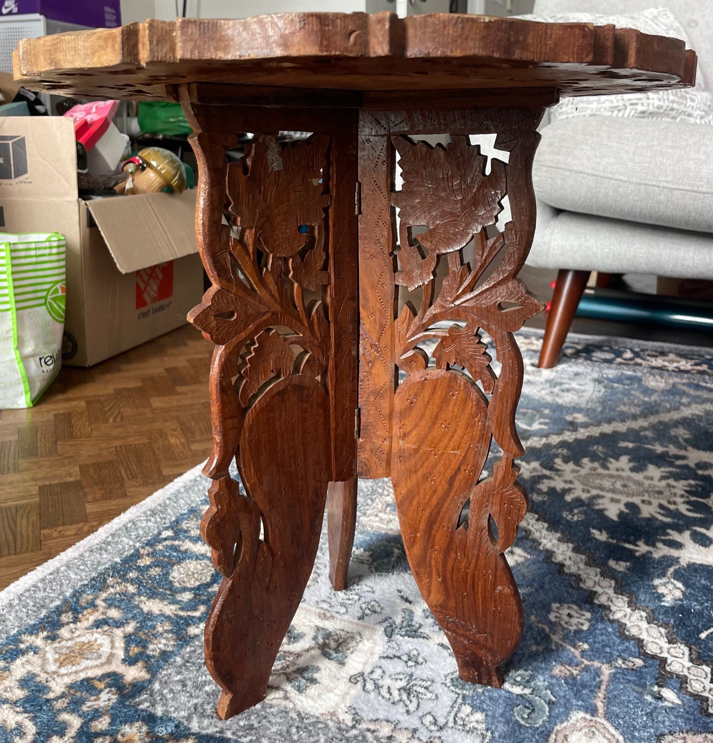 Antique Burmese Carved Octagonal Folding Side Table - photo 4
