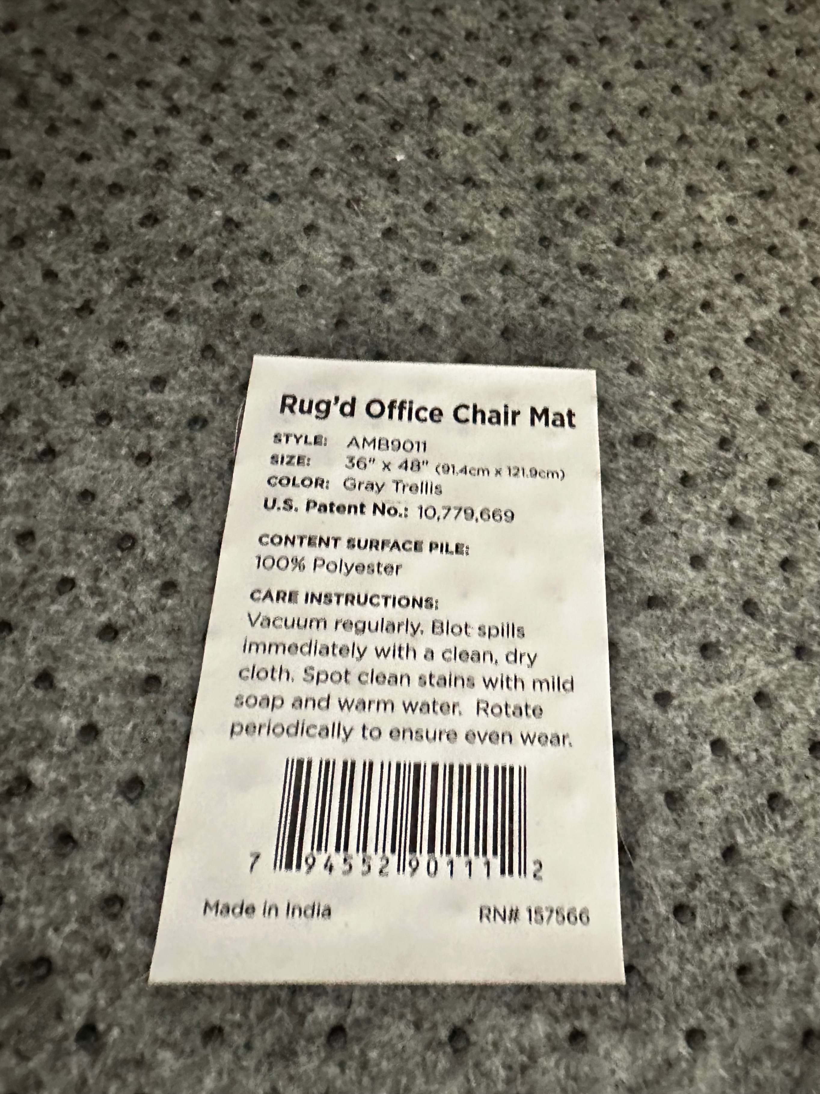 Rug'd Office Chair Mat Gray Trellis 36" x 48" - photo 2