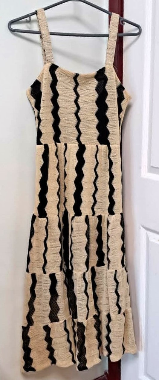 Zara Open-Knit Crochet Chevron Tiered Midi Dress Like New