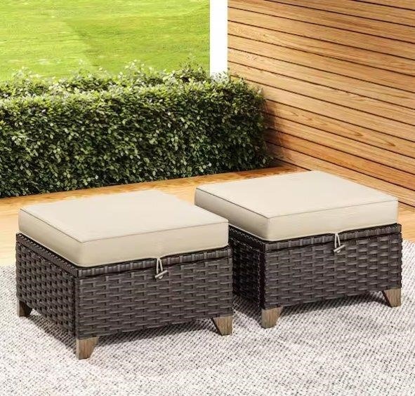 Set of 2 Rattan Ottomans