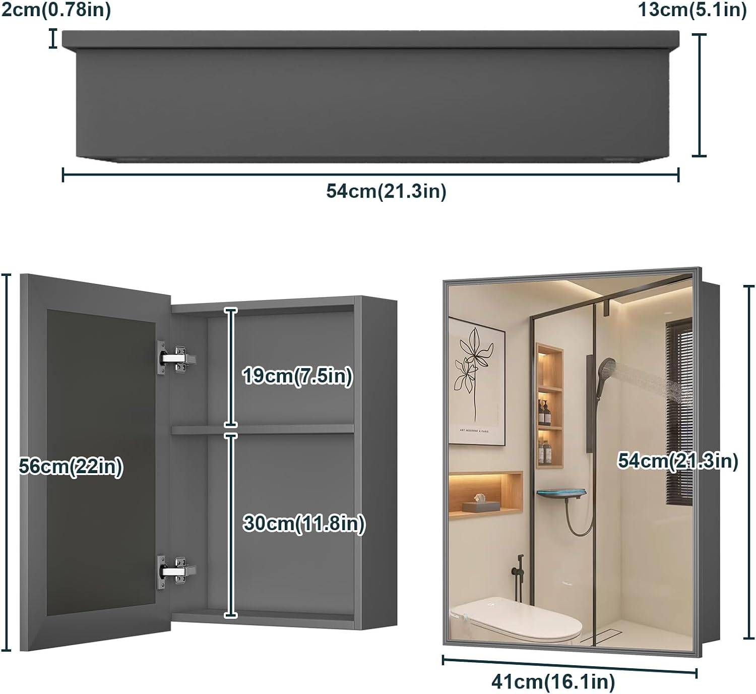 22 x 16 Medicine Cabinet Mirror, Bathroom Medicine Cabinet - photo 2