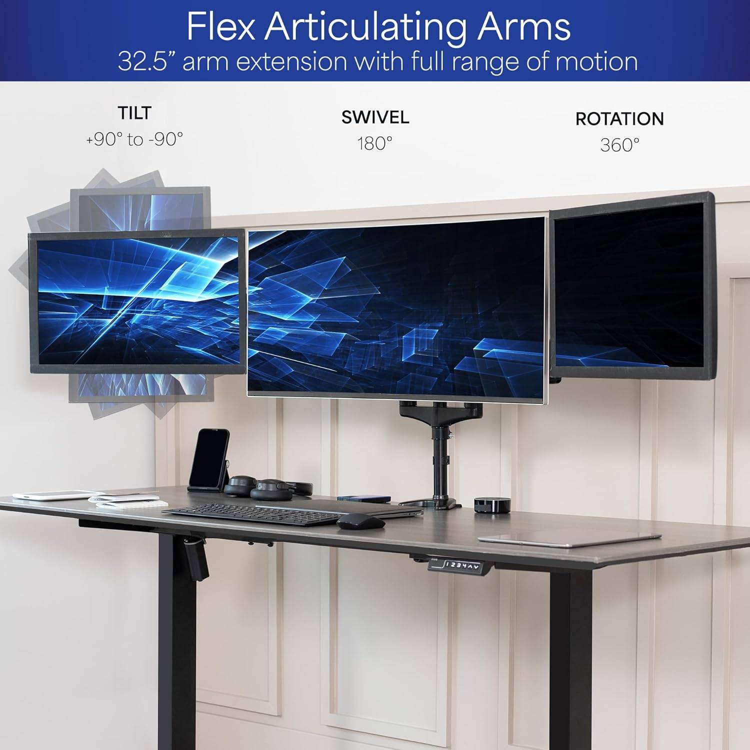 New VIVO Black Triple Monitor Mount, 2 Pneumatic Arms + 1 Fixed - photo 3