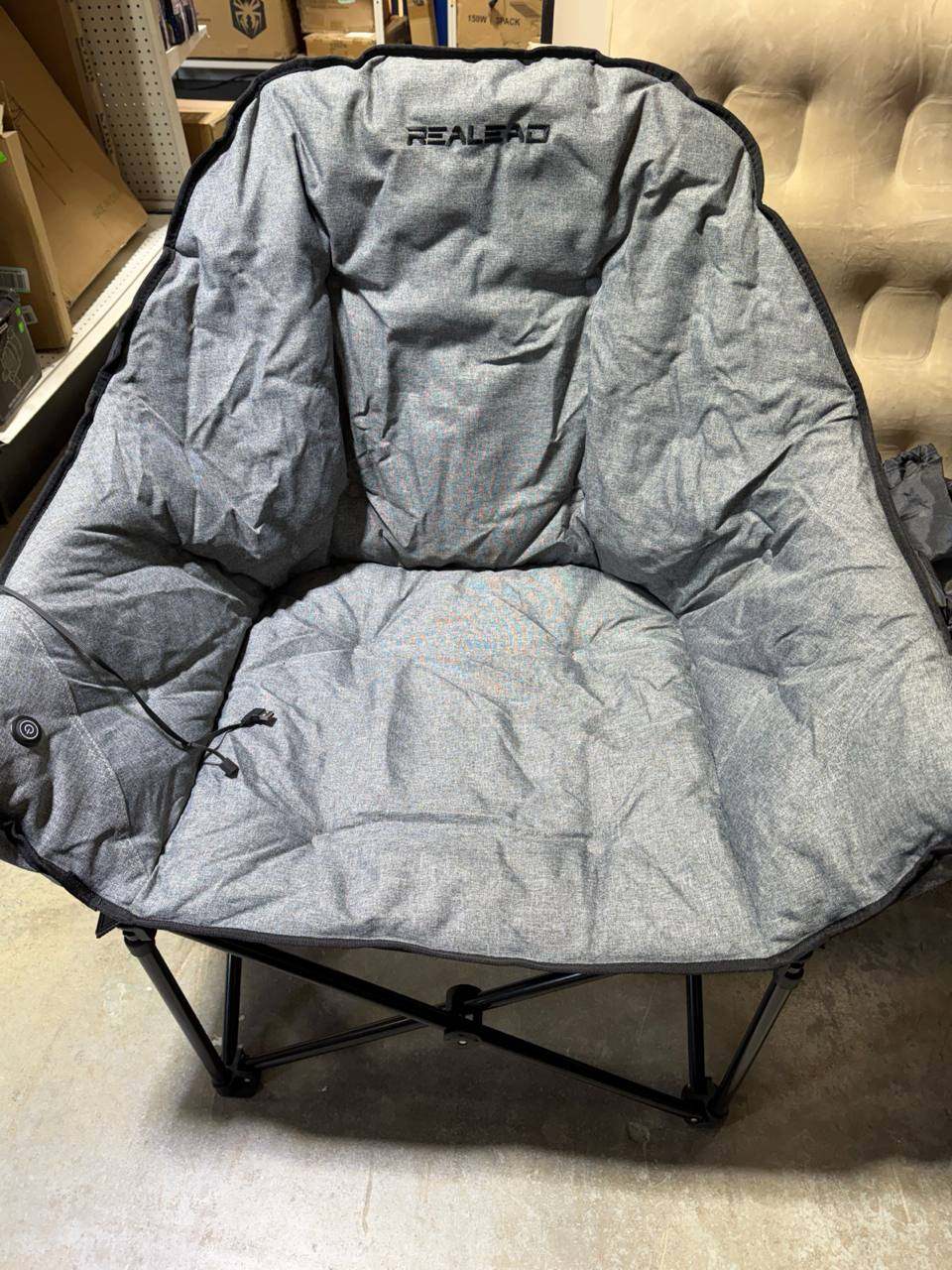 New REALEAD Folding Heated Camping Chair - Grey Padded Outdoor S