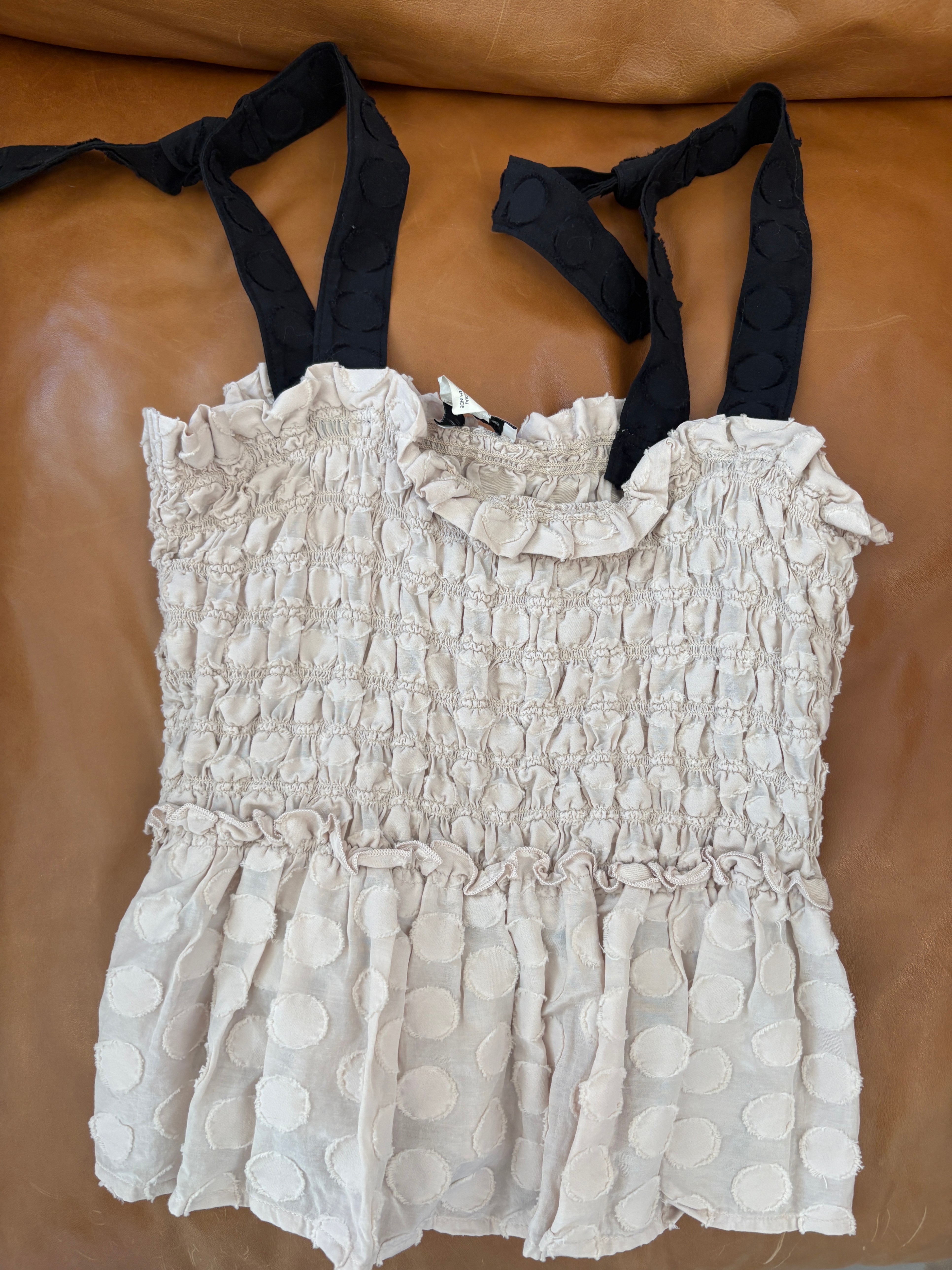 Club Monaco Tan Smocked Ruffle Top S/P