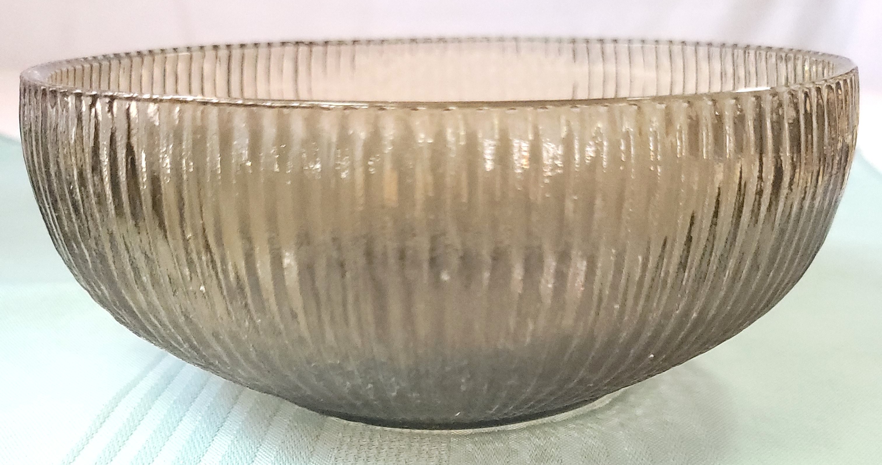 1971 Vintage Libbey Broda Smoke Glass Ribbed Serving Bowl