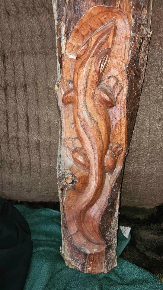 Hand Carved Wood Lizard Wall Art