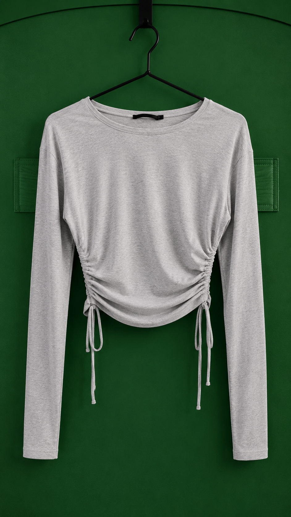 Grey Ruched Long Sleeve Crop Top
