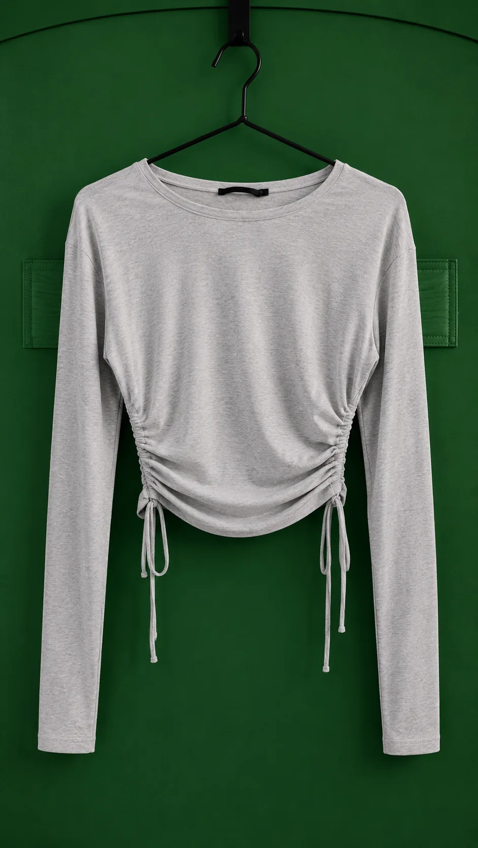 Grey Ruched Long Sleeve Crop Top