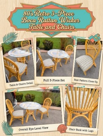 80's Retro 3-Piece Boca Rattan Wicker Table Set