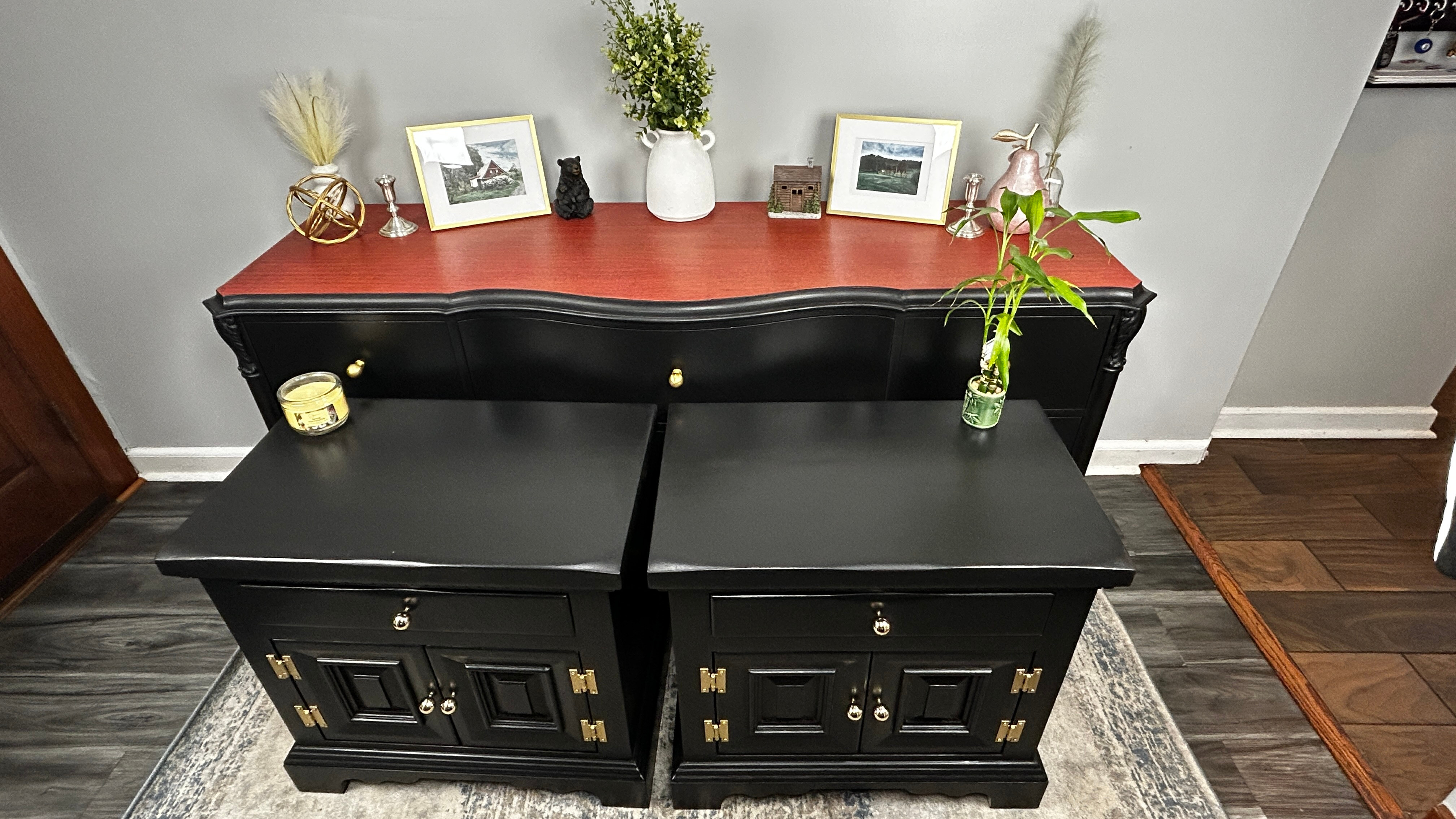 Black Bowfront Set Dresser & Nightstands, Gold/Brass , Delivery - photo 2
