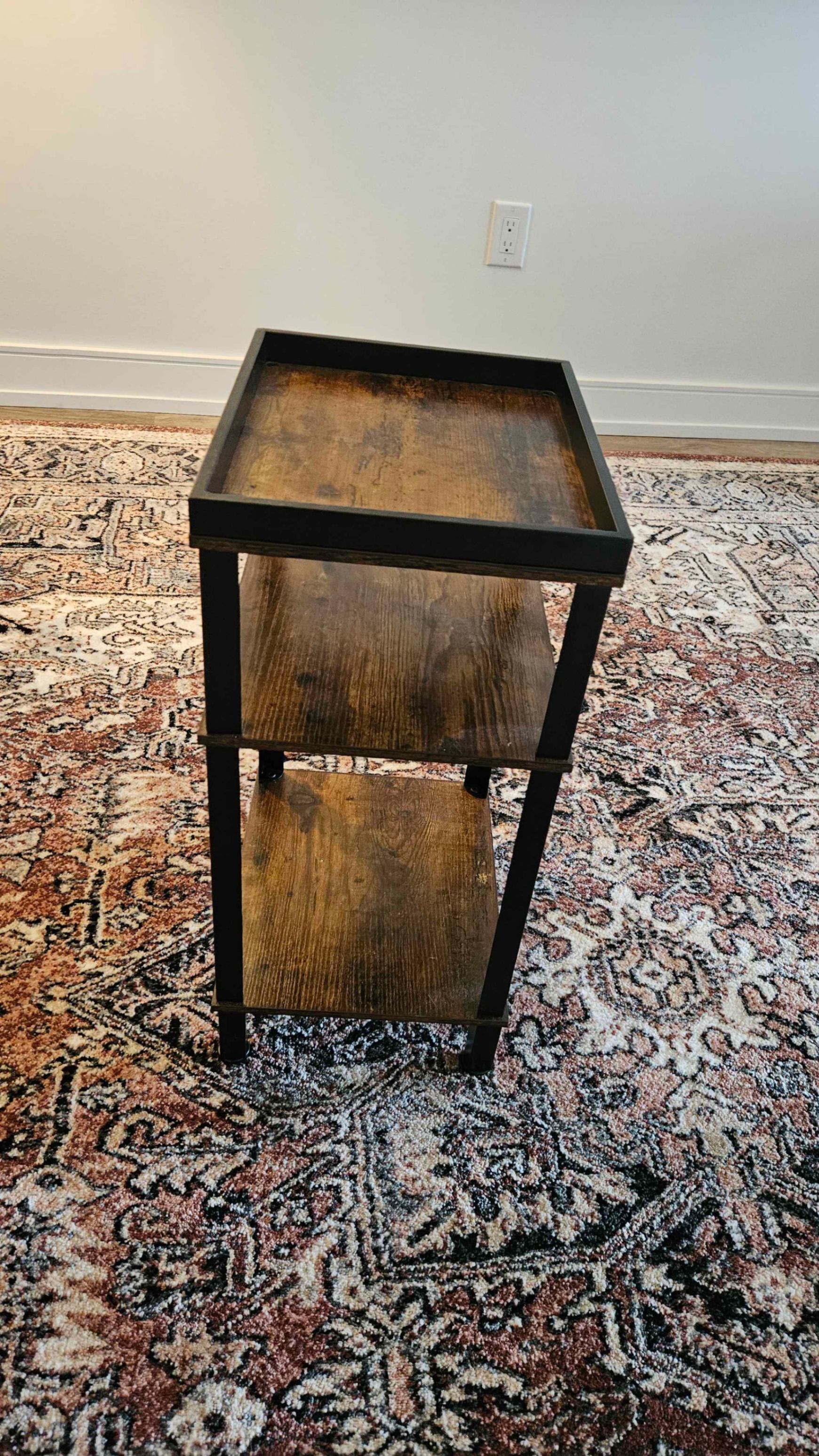 Bed-side Small Table - Dark Wood Black Metal - photo 2