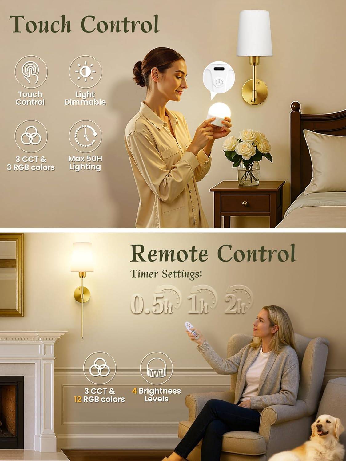 Battery Operated Wall Sconces Set of 2 - photo 4