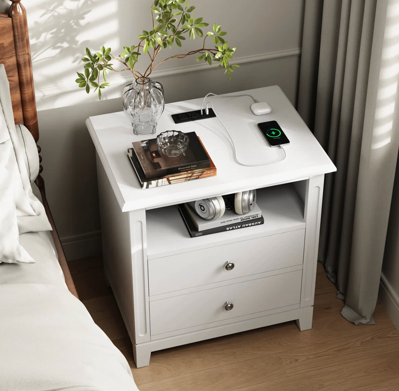 2 Drawers Solid Wood Construction Nightstand - photo 3