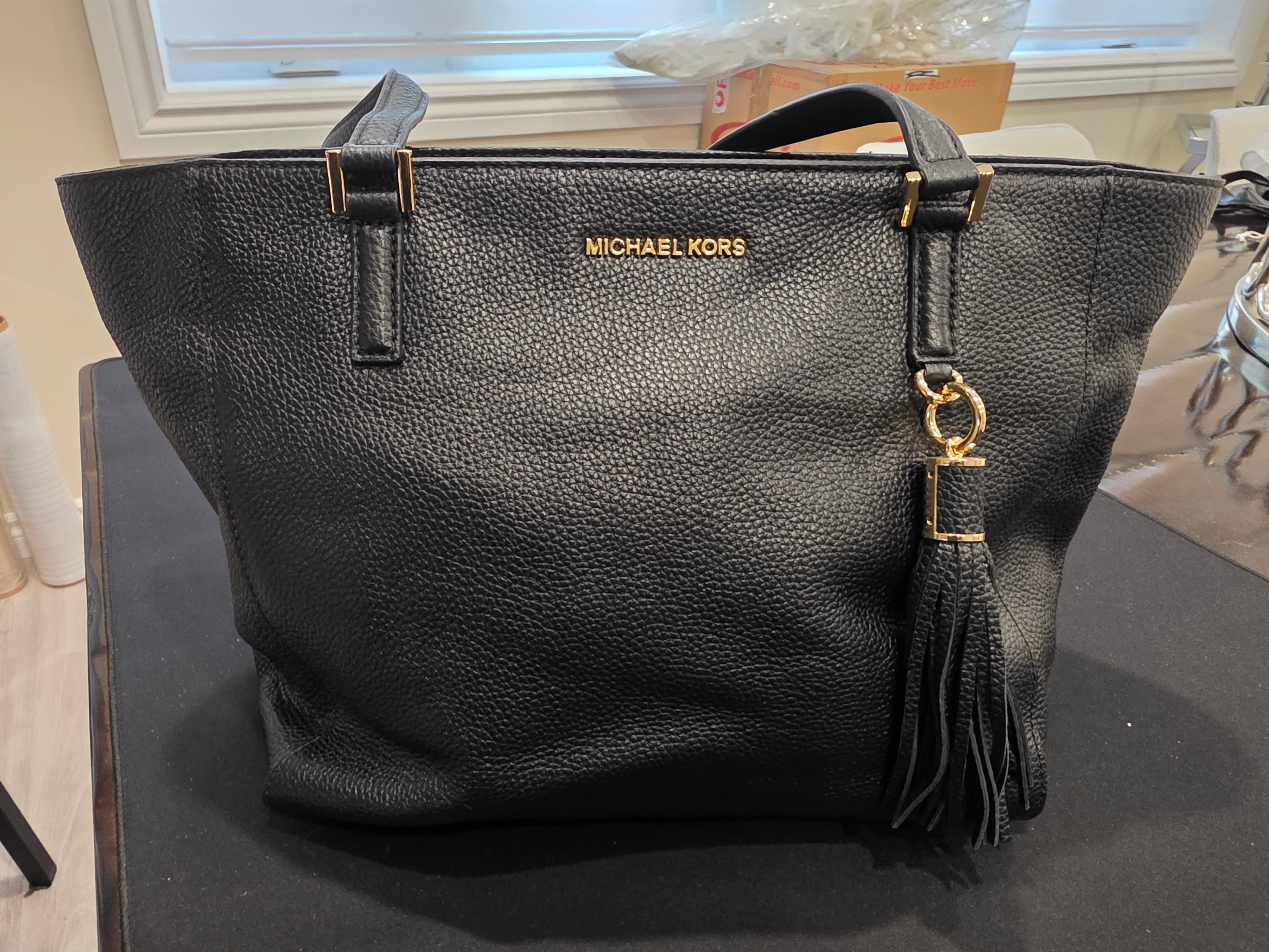 Michael Kors Hamilton Large Black Pebbled Leather Tassel Tote