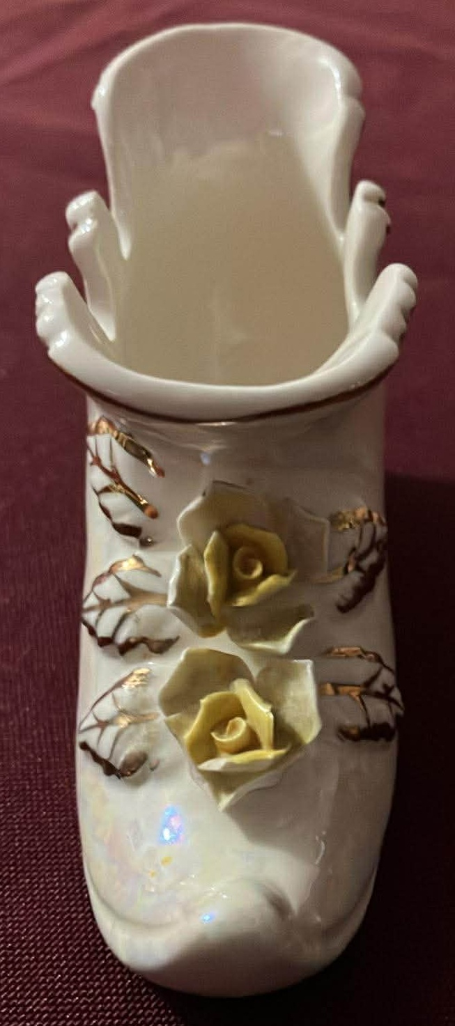 Mid century Decorative Lady White Ceramic Shoe - 4 Inches