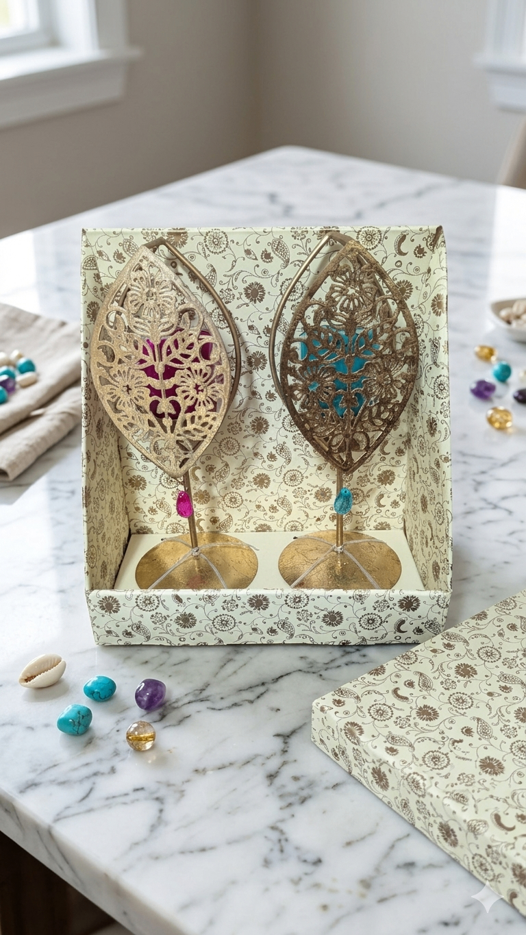 Decorative Metal Candle Holders with Gemstones (Set of 2)
