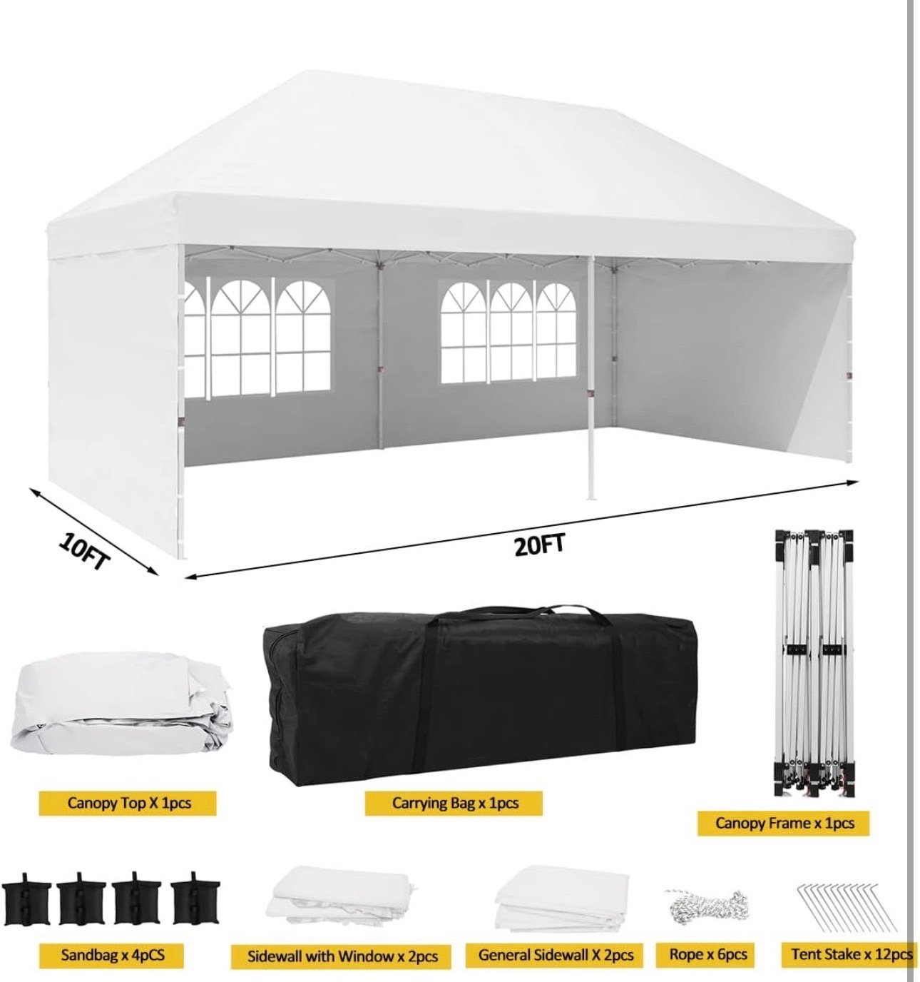 10'x20' Canopy Gazebo Commercial Tent w/ 4 Removable Sidewall - photo 2