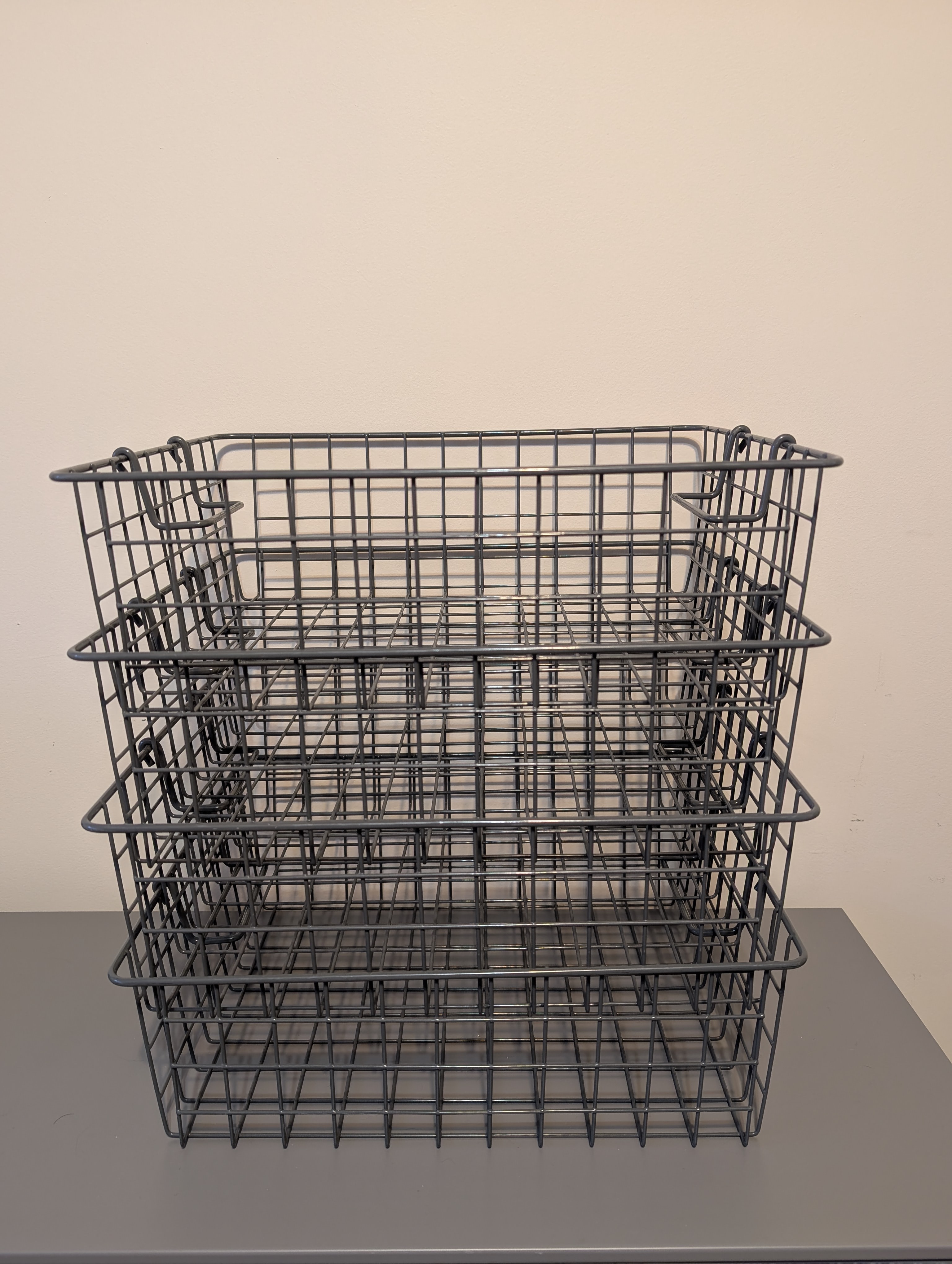 Set of 4 Stackable Gray Wire Storage Baskets
