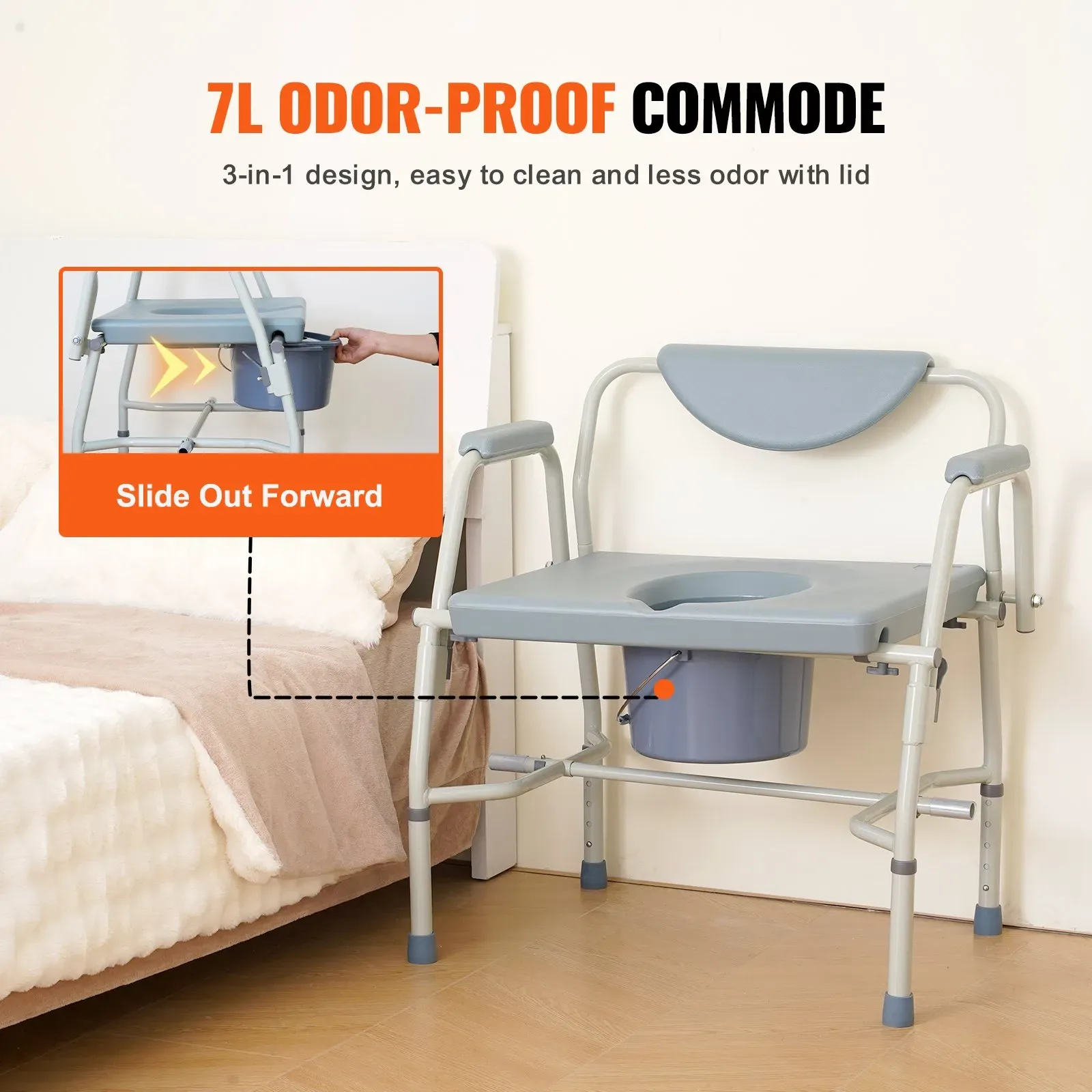 VEVOR Commode Chair, Bedside Commode with Drop-Down Arms and Det - photo 5