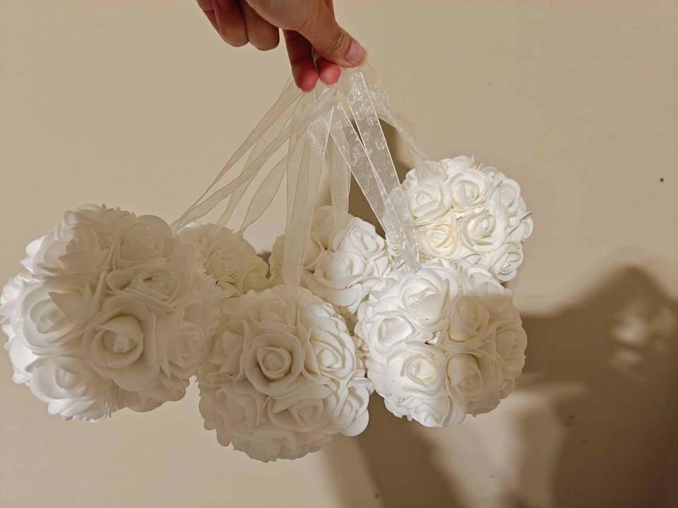 6 White Rose Pomanders / Flower Kissing Balls - Wedding Decor