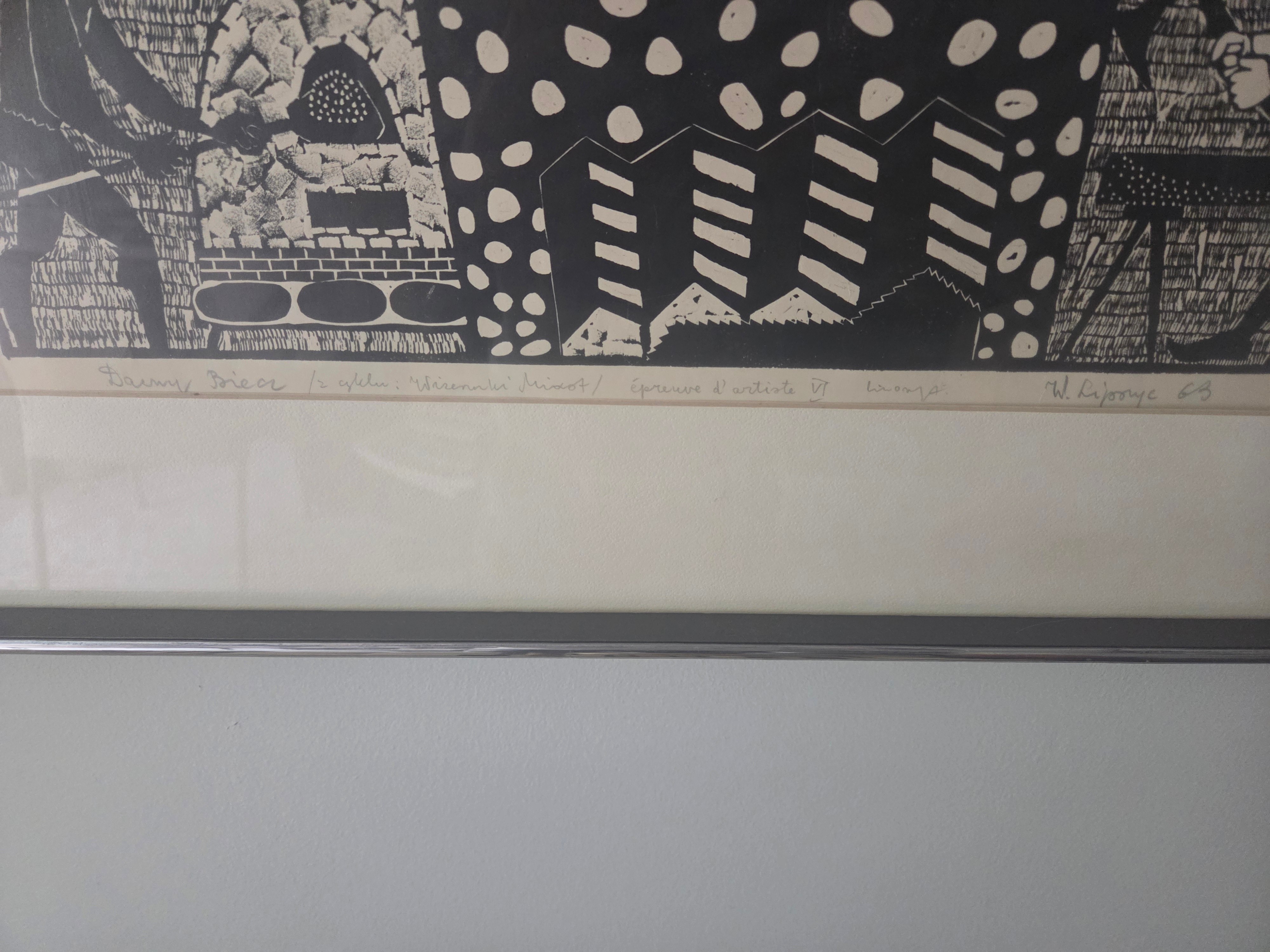 Vintage 1963 Signed W. Liposzyc MCM Woodblock Art Print 31.5x25" - photo 2