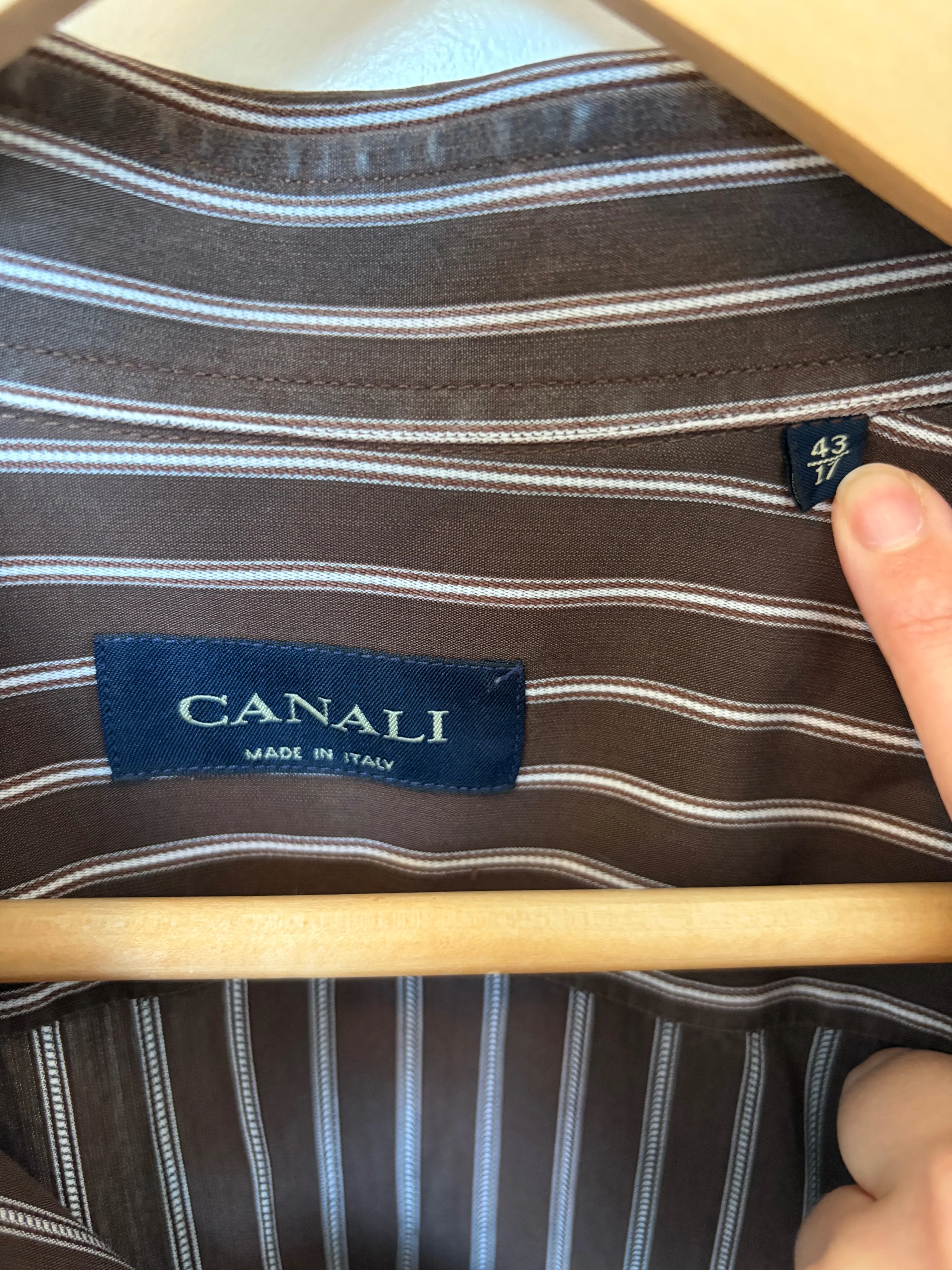 Canali Made in Italy Dress Shirt Size 43/17 Brown & White Stripe - photo 3