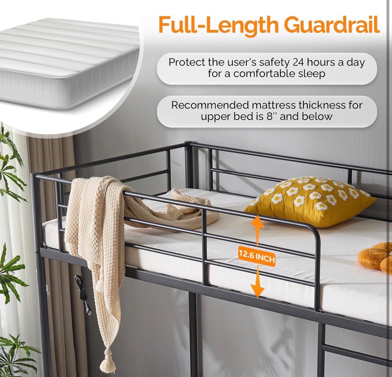 Bunk Bed Twin USB charging 2 Storage Drawers Safety Guardrail - photo 4