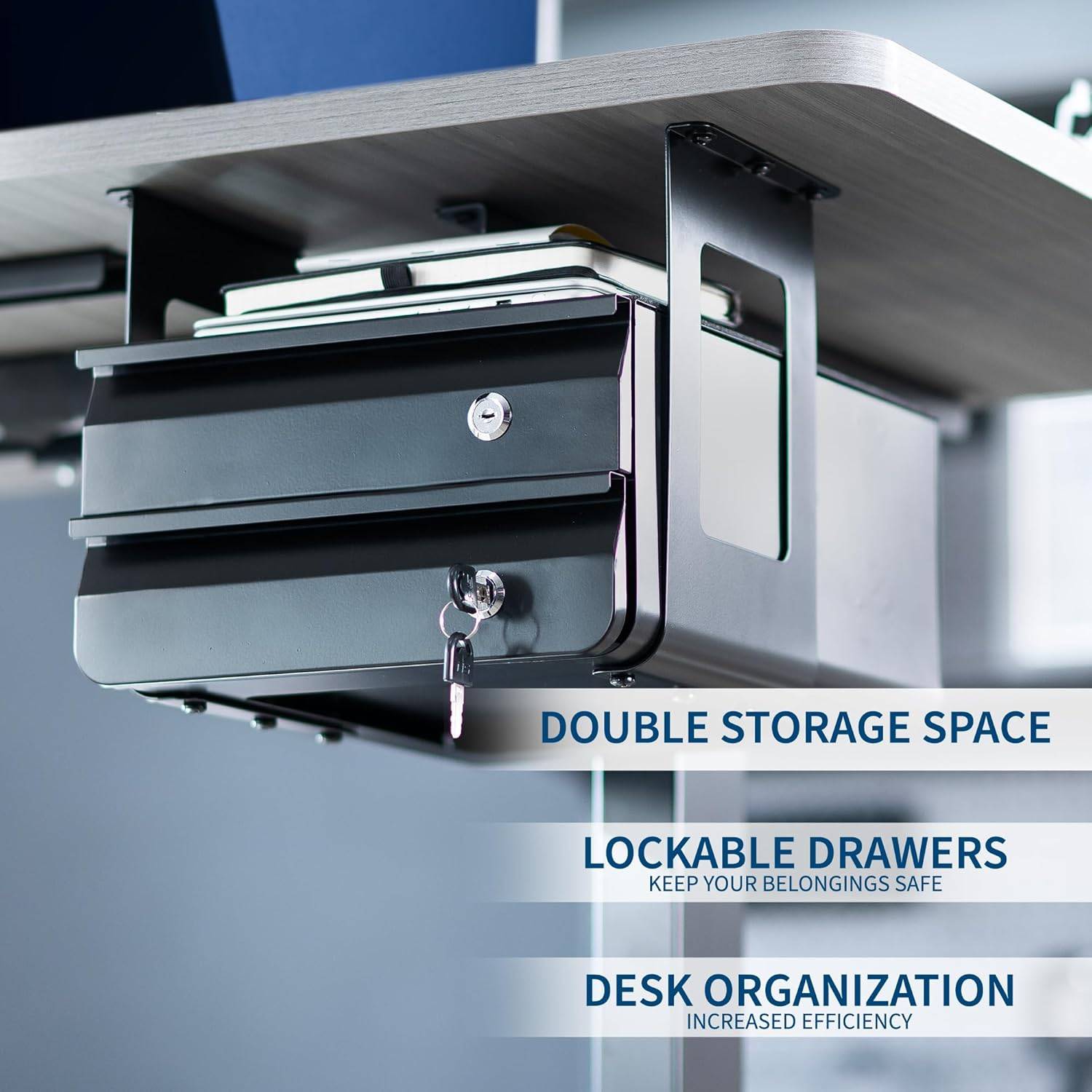 New  VIVO Under Desk Double Stacked Slide Out Drawers with Lock - photo 4