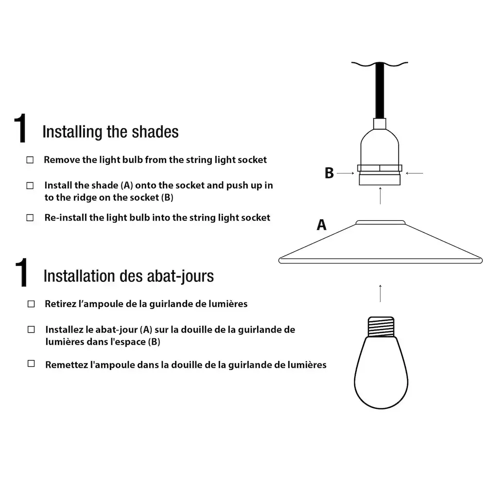 Black Cone Metal Shade Toppers for Standard String Light Strand - photo 2