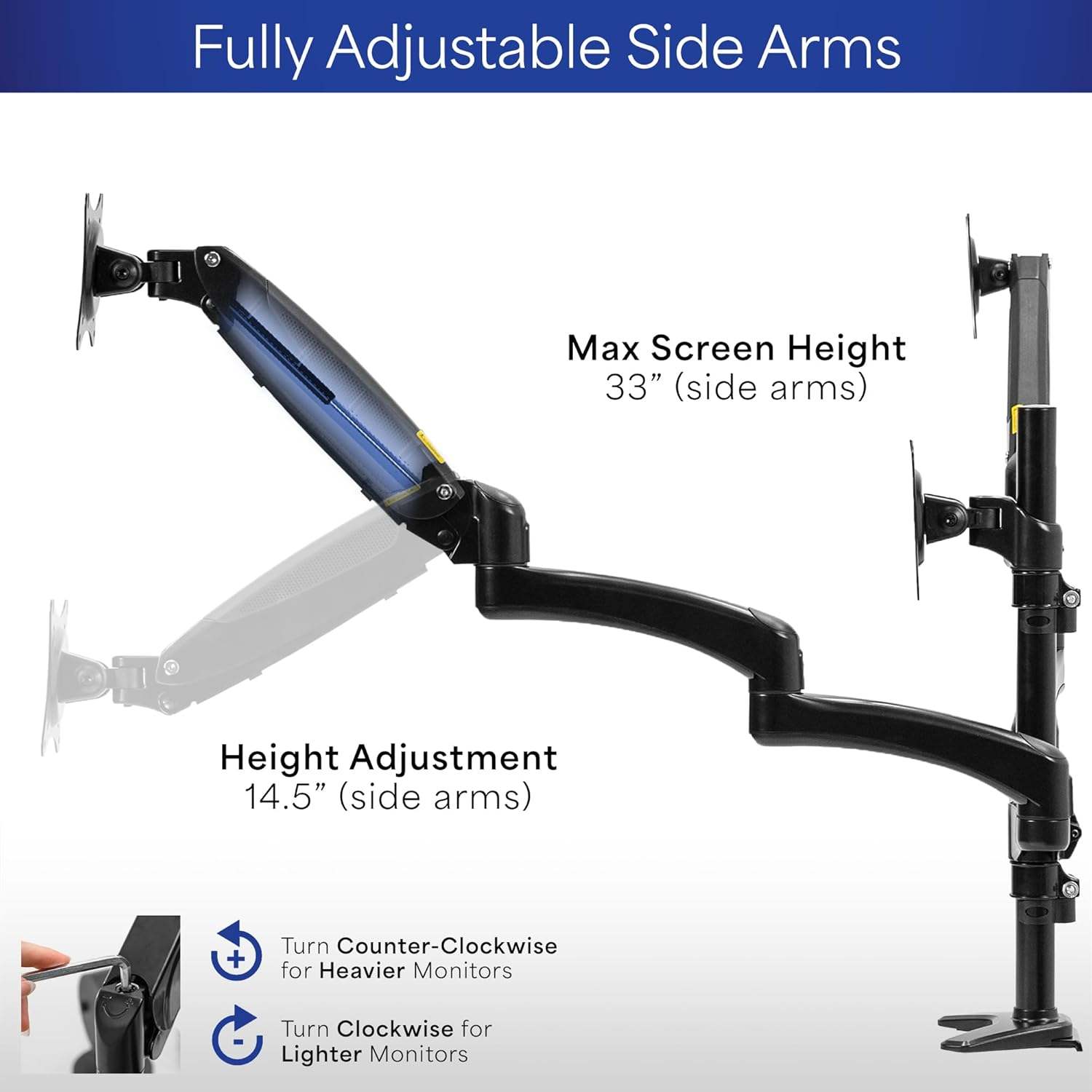 New VIVO Black Triple Monitor Mount, 2 Pneumatic Arms 1 Fixed - photo 5