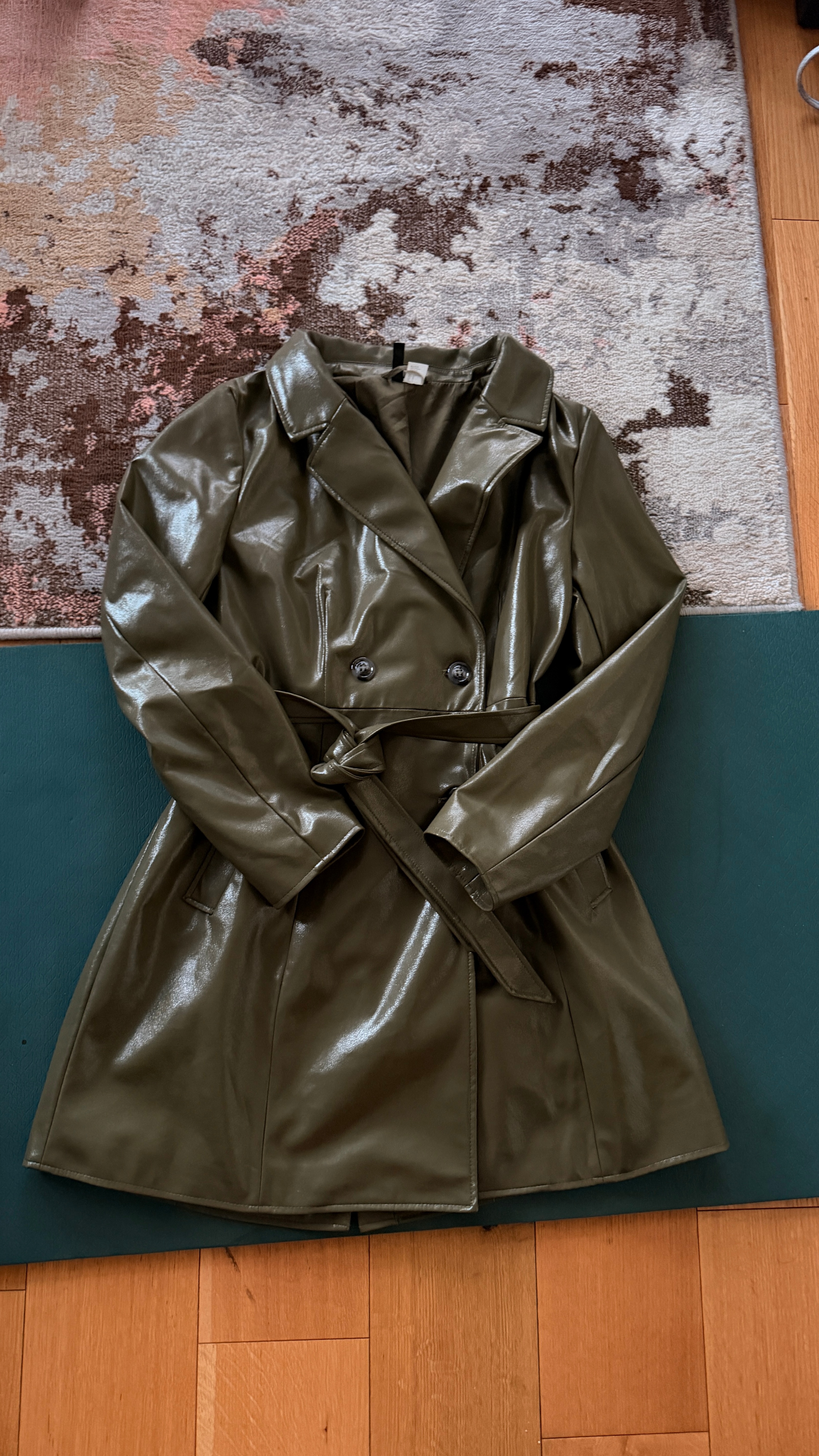 H&M Divided Olive Green Faux Leather Trench Coat